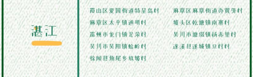 湛江这两条村入围第二批全国乡村旅游重点村备选村名单